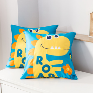 可爱卡通小恐龙正方形全棉抱枕含芯有趣汽车沙发床上纯棉靠垫枕头