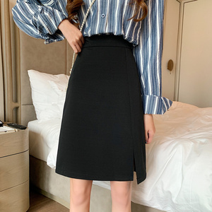 黑色西装半身裙女夏2021新款开叉设计感高腰中长款包臀a字一步裙
