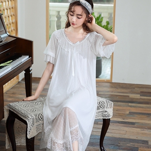 白色睡裙女夏季莫代尔棉仙女风中长款过膝夏天薄款公主风睡衣裙子