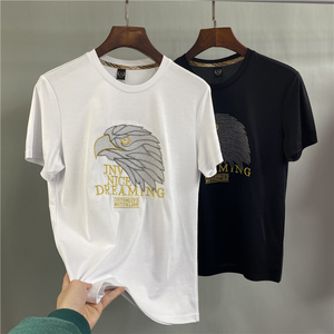 鹰头刺绣~亲肤舒适!外贸男装工厂剪标尾货夏季圆领绣花短袖t恤衫