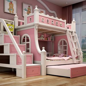 公主儿童床粉色双层城堡