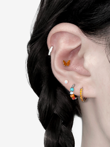 二十二丁目 排钻串珠橘色耳圈耳扣百搭高级感橙色小蝴蝶耳骨钉
