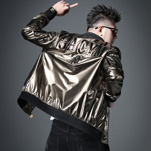 欧货轻奢秋季潮牌男装棒球领土豪金外套烫钻字母金色飞行员夹克男