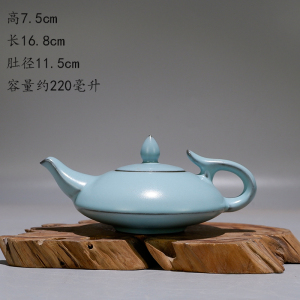 宋代汝窑支钉烧天青釉莲花扁壶仿古瓷器旧货老货精品茶具茶壶酒壶