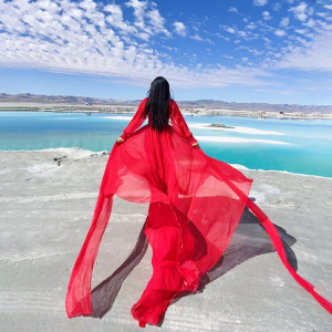 沙漠长裙拍照超仙茶卡盐湖红裙草原裙子拖地超长异域裙红色连衣裙
