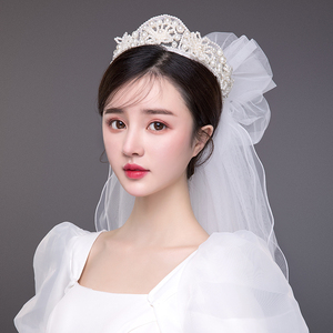 新娘头饰头纱2021年新款结婚发饰森系超仙皇冠白纱主婚纱配饰品女