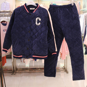 棒球服夹棉女睡衣2019佰伦世家冬新品贝贝绒加厚保暖可外穿家居服