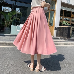 樱花粉色垂感中长款高腰超仙雪纺半身裙女2021夏季薄款百褶长裙子