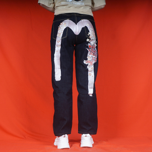 衣唯素福神牛仔裤女 大m粉色锦鲤刺绣直筒长牛仔裤1eahtw9je921bf