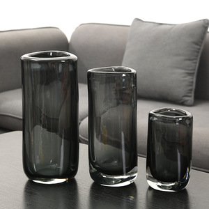 家居现代极简约插花花瓶软装样板客厅电视柜冰晶玻璃花器三角形