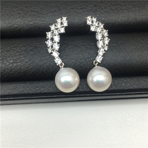 国产S925纯银银色珍珠锆石耳钉耳环长款配件流苏精致空托时尚银饰