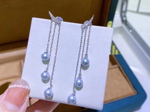 国产纯银耳线多珠珍珠空托配件不规则长度仙气质S925纯银饰品