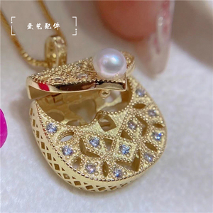 日式配件珍珠S925精工银金色锆石手提包袋项链吊坠银饰含日标DIY