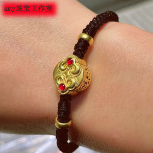 黄金黑绳手链周大福