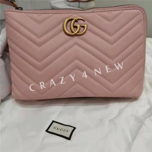 意大利购现货gucci 古驰 女 皮质双g水波纹手拿包498128