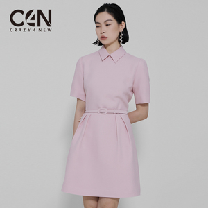 【品牌直营】c4n我为新品狂 女 小翻领羊毛真丝短袖连衣裙 renee