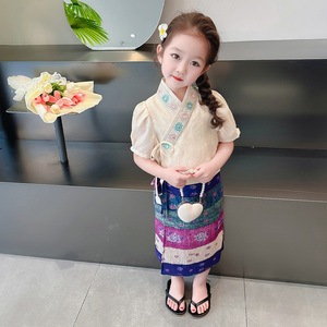 女小童汉服夏季新款少数民族风服装亲子装女孩傣族舞蹈裙子表演服
