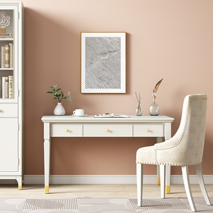 美式轻奢白色实木书桌家用书房成人学习桌简约学生书桌带抽屉家具