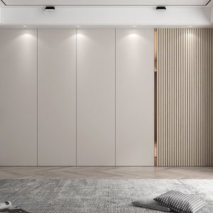 现代简约轻奢硬包背景墙卧室床头北欧纯色沙发竹木纤维集成板装饰