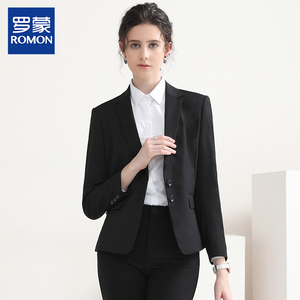 罗蒙西装套装女士职业正装修身工作服商务免烫黑色西服外套高级感