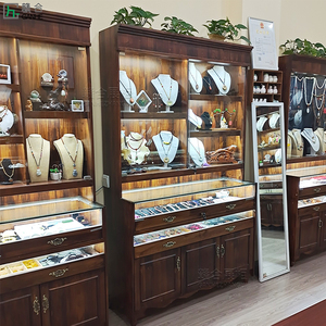 复古实木珠宝展示柜古玩玉器透明陈列柜中式首饰饰品玻璃中岛柜