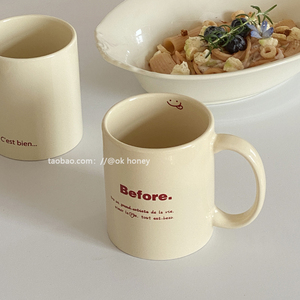ok honey定制款*ins韩式简约法文字母马克杯陶瓷牛奶咖啡早餐杯