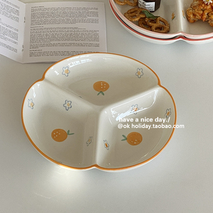 ins简约韩国风卡通三格餐盘一人食减脂餐具水果早餐分格餐盘儿童
