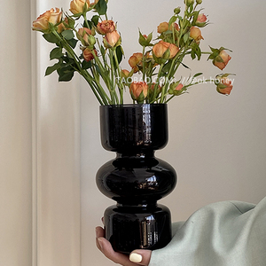 ins韩国风复古玻璃花瓶简约北欧黑色花瓶不规则设计轻奢居家装饰