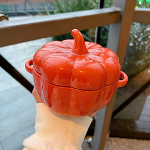 创意可爱万圣节南瓜带盖双耳汤碗微波炉水果甜品沙拉家用陶瓷炖盅