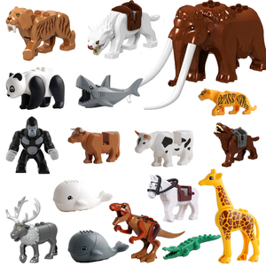 小颗粒动物积木国产老虎大象战马狼豹子鳄鱼熊猫儿童益智拼装玩具