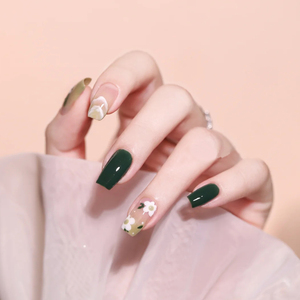 小红书网红同款定制穿戴美甲假指甲贴片绿色简约小碎花可拆卸新娘
