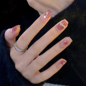 手工穿戴美甲梯形甲型纯欲粉嫩腮红甲假指甲贴片成品新娘孕妇使用
