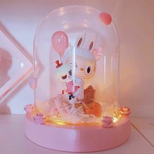 泡泡玛特labubu七夕甜蜜吊卡手办场景展示盒玻璃罩防尘罩收纳盒柜