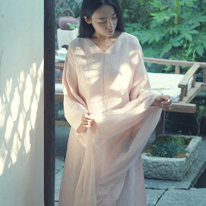浮云堂茶服女中长款素衣居士服宽松舒适禅服文艺中国风禅意连衣裙