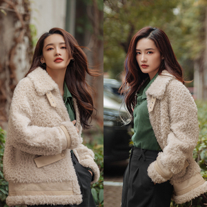 明星李沁同款羊羔绒外套女冬2021年新款宽松加厚毛毛冬装时尚棉服