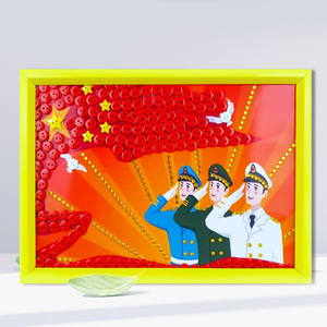 八一建军节diy手工制作纽扣画幼儿园学生红色爱国作品扣子画作业