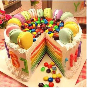 上海彩虹生日蛋糕 马卡龙m豆七彩彩色 新鲜奶油水果现做