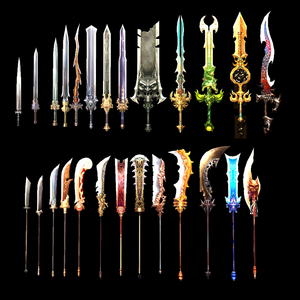 maya古代兵器武侠神话游戏武器模型刀叉斧头宝剑长矛模型库3dmax