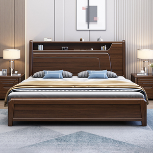 中式实木床1.8米主卧现代简约2米x2.2米双人床胡桃木高箱储物大床