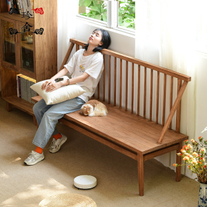 老榆木长凉椅实木靠背椅民宿长条凳庭院长排椅中式复古椅子田园椅