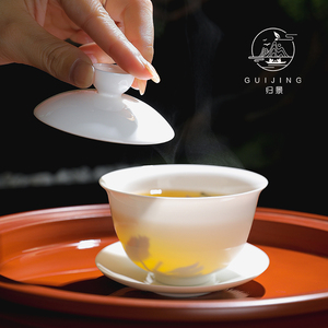 潮州骨瓷盖碗功夫茶茶具三才碗超薄透薄胎凤凰茶专用带盖茶碗中式