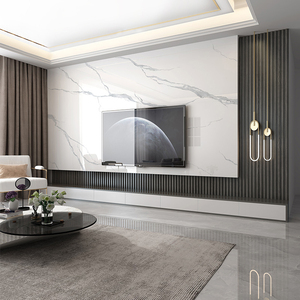 岩板电视背景墙瓷砖1200x2400造型现代简约大理石客厅格栅影视墙