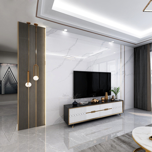 大理石电视背景墙岩板大板轻奢悬空客厅瓷砖影视墙面格栅地台装饰
