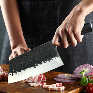 外贸出口菜刀锻打厨师专用德国工艺切片刀切肉刀锋利锤纹多用钢
