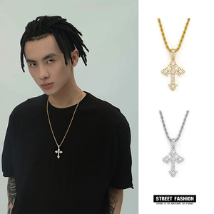 master马思唯满钻锆石十字架项链男潮欧美说唱嘻哈项链男士吊坠