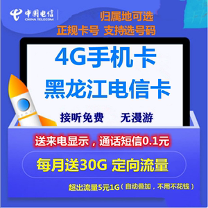 黑龙江哈尔滨大庆电信4G流量手机卡上网卡5元1G日租卡电话卡