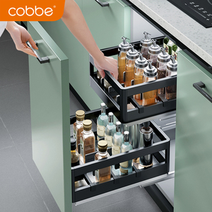 cobbe卡贝专卖店天猫卡贝拉篮厨房橱柜碗篮304不锈钢双层抽屉式碗架