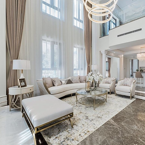 美式美克客厅布艺沙发轻奢实木缕空弧形沙发简欧别墅样板房家具