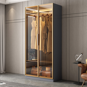 衣柜家用现代简约玻璃门转角衣橱轻奢衣帽间柜子组合可定制免安装
