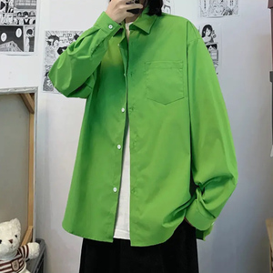 荧光绿衬衫男夏季薄款日系cityboy廓形衬衣高级感男装外套基础款